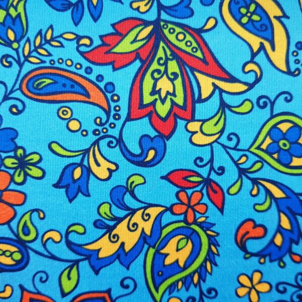 Badelycra türkis mit Blumen, Rückseite fuchsisa (dicke Qualität)