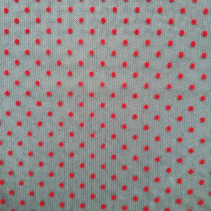 Elastischer Tüll, gepunktet, schwarz mit rot
