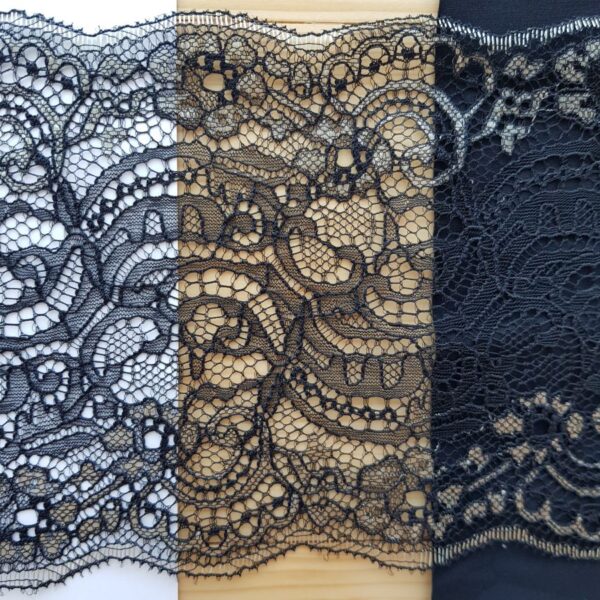 Unelastische Spitze, Ornamente, schwarz mit hellbeige – Bild 3
