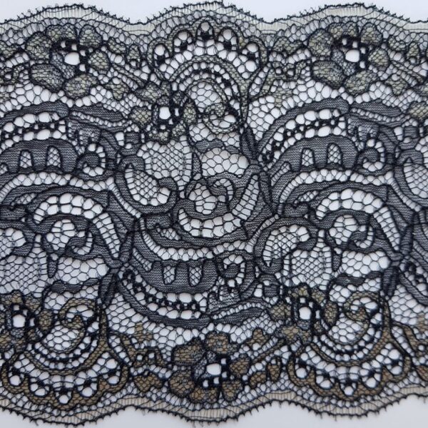 Unelastische Spitze, Ornamente, schwarz mit hellbeige – Bild 2
