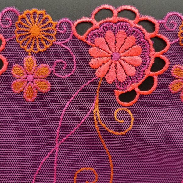 Schweizer Stickerei, 17 cm, pink/violett/orange – Bild 3