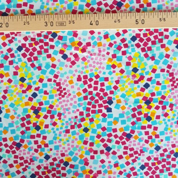 Badelycra hellblaugrau mit farbigen Quadraten bedruckt – Bild 2